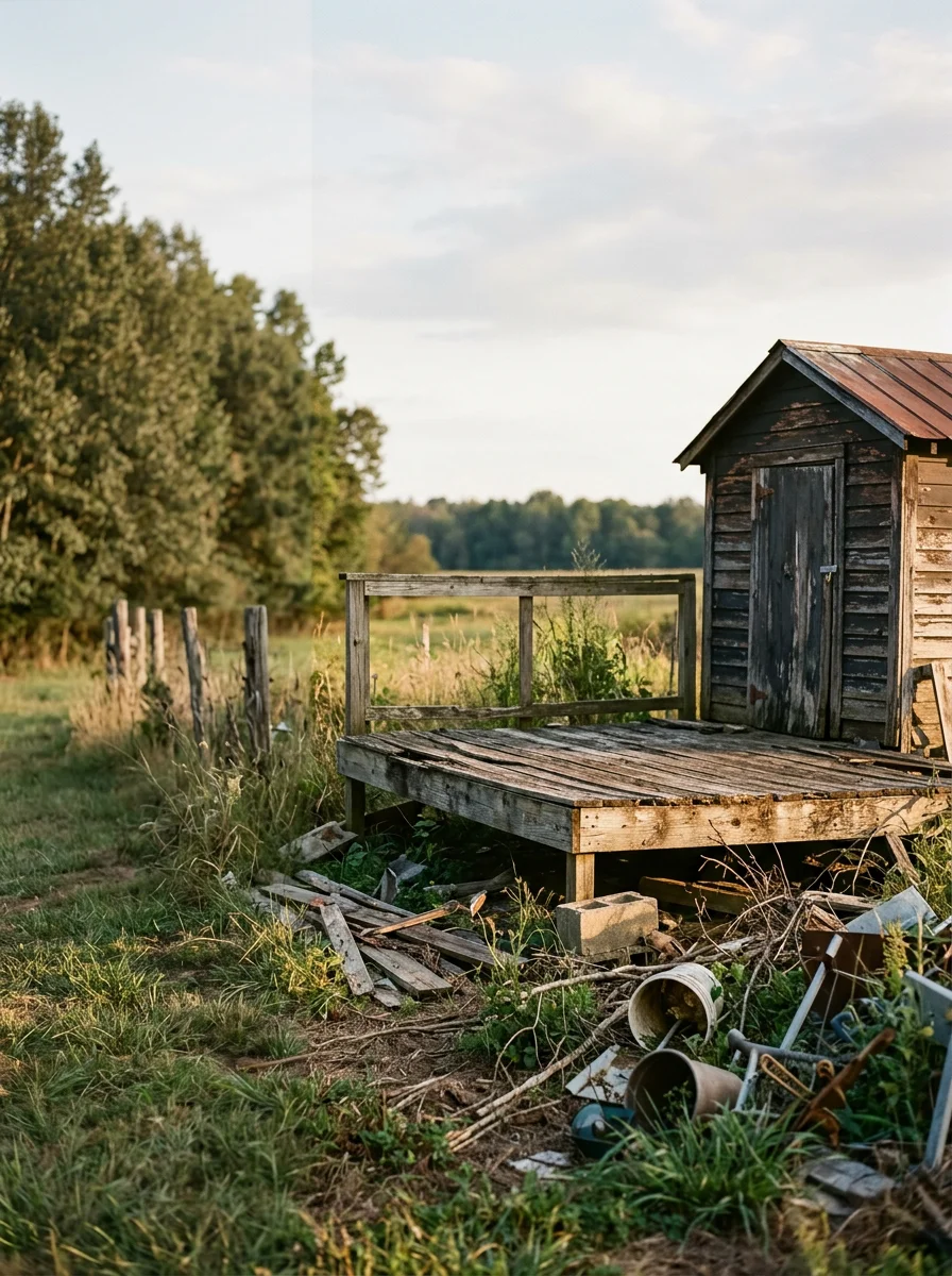 Deck and shed structures on expansive Spotsylvania County rural property requiring demolition and removal services
