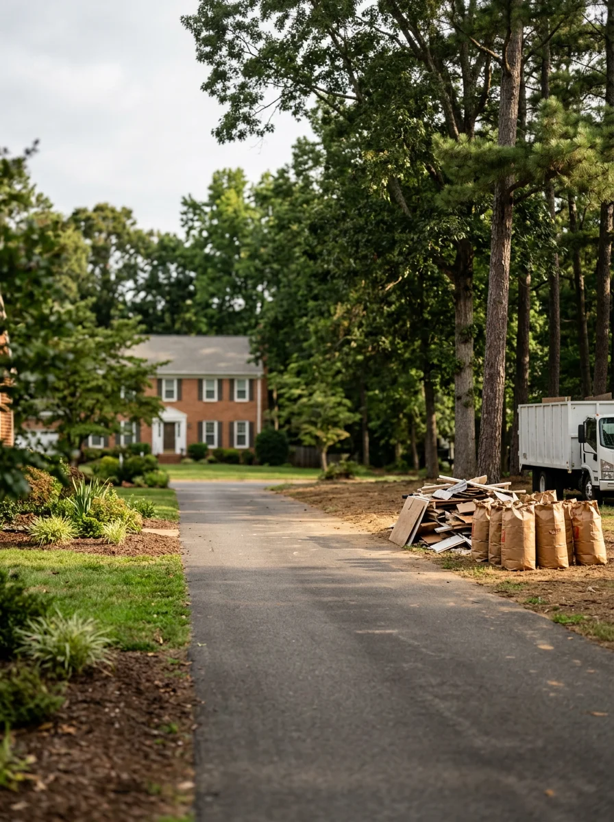 Anderson Removal crew clearing yard waste and construction debris from a residential property in Spotsylvania Courthouse