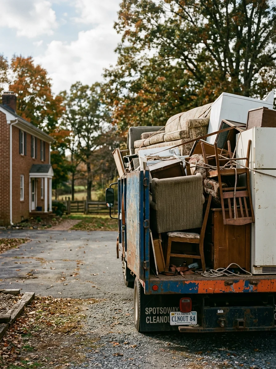 Junk removal crew loading furniture and appliances from a Thornburg estate cleanout